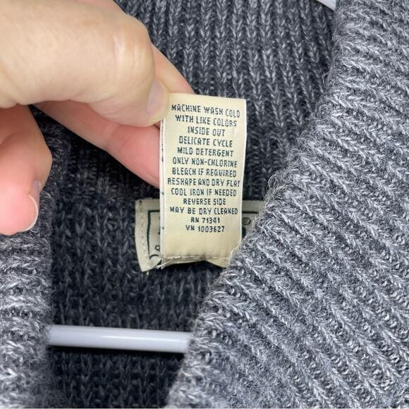 LL Bean Cotton Charcoal Grey Knit Zip Up Cardigan Sweater Size L - Picture 3 of 4